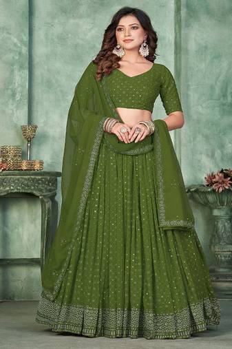 Embroidered Semi Stitched Lehenga & Unstitched Blouse With Dupatta