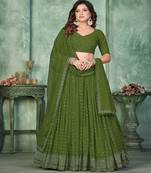 Embroidered Semi Stitched Lehenga & Unstitched Blouse With Dupatta