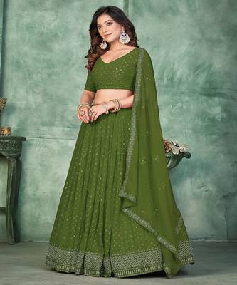 Embroidered Semi Stitched Lehenga & Unstitched Blouse With Dupatta 2