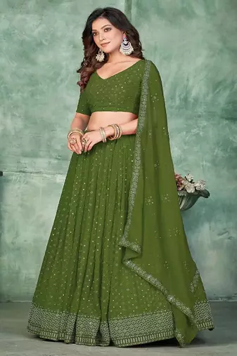 Embroidered Semi Stitched Lehenga & Unstitched Blouse With Dupatta