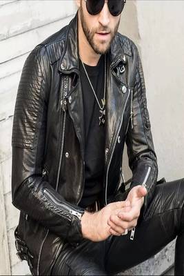 men's black premium lambskin leather jacket premium quilted design superior 4