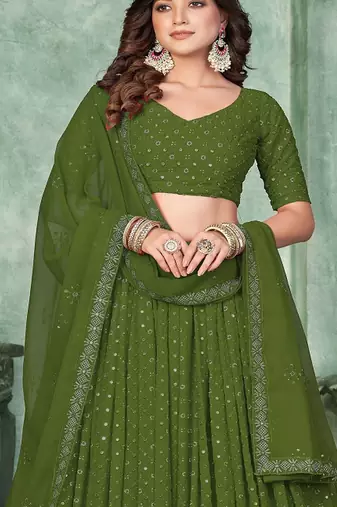 Embroidered Semi Stitched Lehenga & Unstitched Blouse With Dupatta