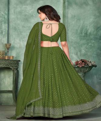 Embroidered Semi Stitched Lehenga & Unstitched Blouse With Dupatta 4