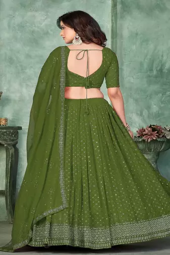 Embroidered Semi Stitched Lehenga & Unstitched Blouse With Dupatta