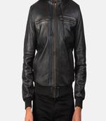 Stylish bomber-style classic look  black pure lambskin leather jacket chest pocket style