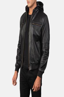 men's black lambskin leather bomber jacket ribbed cuffs and waist classic 3