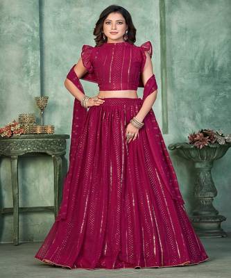 Embroidered Thread Work Semi Stitched Lehenga & Unstitched Blouse With Dupatta 1