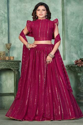 Embroidered Thread Work Semi Stitched Lehenga & Unstitched Blouse With Dupatta