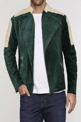 men's white suede leather jacket classic zip up style 1