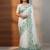 Teal Color  Floral Print With Pearls and Pipe Hand Work Organza Saree