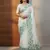 Teal Color  Floral Print With Pearls and Pipe Hand Work Organza Saree