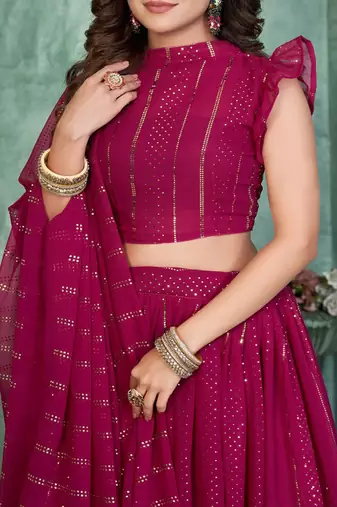 Embroidered Thread Work Semi Stitched Lehenga & Unstitched Blouse With Dupatta
