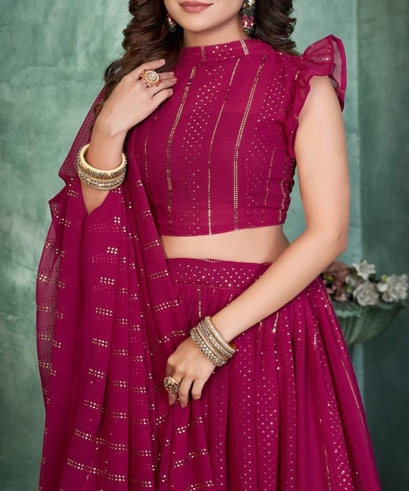 Embroidered Thread Work Semi Stitched Lehenga & Unstitched Blouse With Dupatta