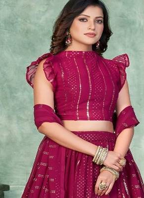 Embroidered Thread Work Semi Stitched Lehenga & Unstitched Blouse With Dupatta 3