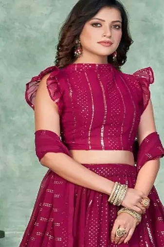 Embroidered Thread Work Semi Stitched Lehenga & Unstitched Blouse With Dupatta