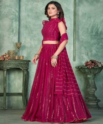 Embroidered Thread Work Semi Stitched Lehenga & Unstitched Blouse With Dupatta 4