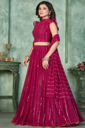 Embroidered Thread Work Semi Stitched Lehenga & Unstitched Blouse With Dupatta