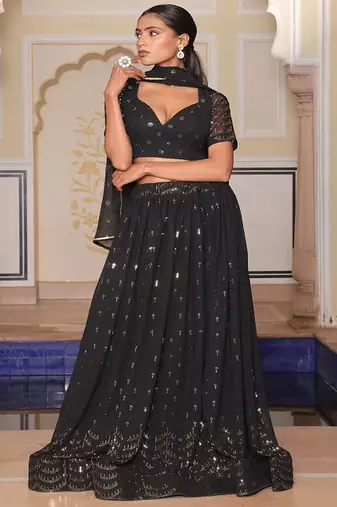 Embroidered Semi Stitched Lehenga & Unstitched Blouse With Dupatta