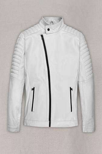 Classic white leather jacket pure lambskin quilted shoulder stylish