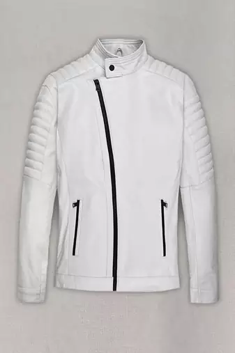 Classic white leather jacket pure lambskin quilted shoulder stylish