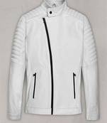 Classic white leather jacket pure lambskin quilted shoulder stylish