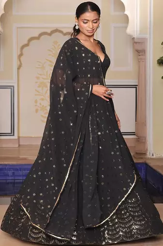 Embroidered Semi Stitched Lehenga & Unstitched Blouse With Dupatta