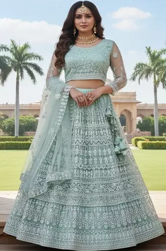 Embellished Semi Stitched Lehenga & Unstitched Blouse With Dupatta