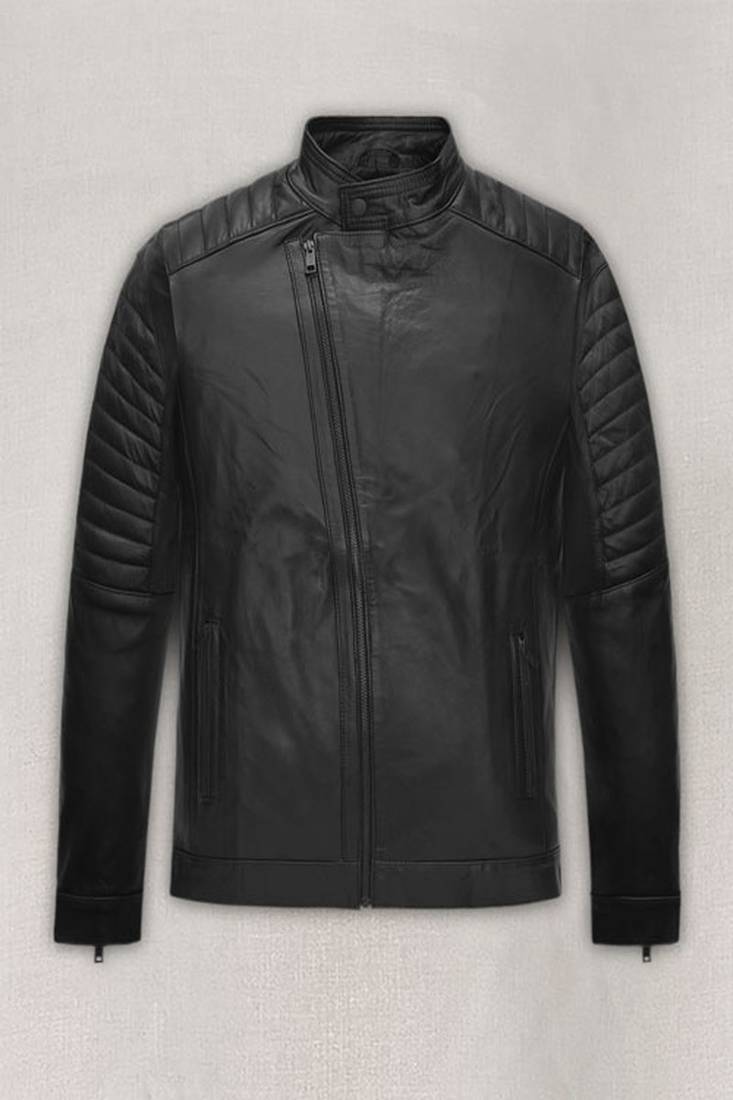 Classic black leather jacket pure lambskin motorcycle biker quilted jacket
