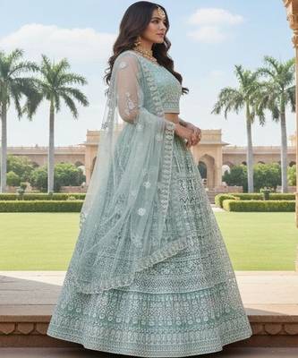 Embellished Semi Stitched Lehenga & Unstitched Blouse With Dupatta 2