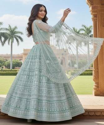 Embellished Semi Stitched Lehenga & Unstitched Blouse With Dupatta 3