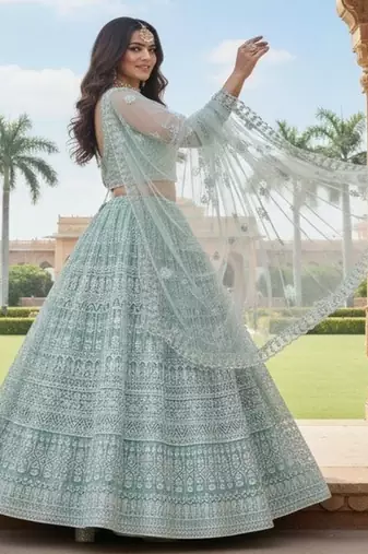 Embellished Semi Stitched Lehenga & Unstitched Blouse With Dupatta