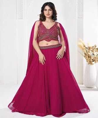 Embroidered Thread Work Semi Stitched Lehenga & Unstitched Blouse With Dupatta 1