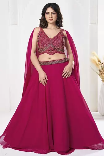 Embroidered Thread Work Semi Stitched Lehenga & Unstitched Blouse With Dupatta