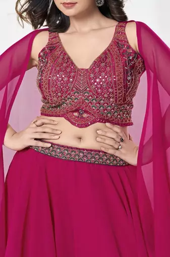 Embroidered Thread Work Semi Stitched Lehenga & Unstitched Blouse With Dupatta