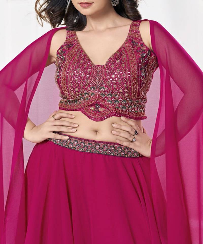 Embroidered Thread Work Semi Stitched Lehenga & Unstitched Blouse With Dupatta
