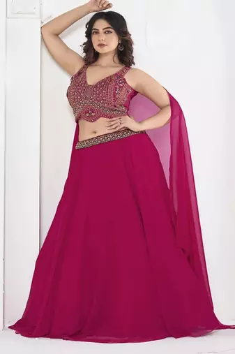 Embroidered Thread Work Semi Stitched Lehenga & Unstitched Blouse With Dupatta