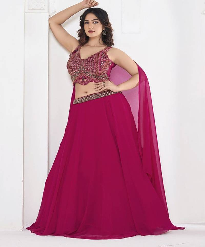 Embroidered Thread Work Semi Stitched Lehenga & Unstitched Blouse With Dupatta