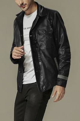 men's black lambskin leather biker jacket classic zip up style elegant 3