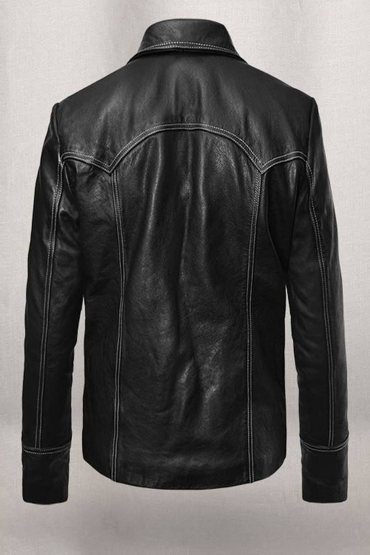 Vintage thick black pure lambskin men's  genuine leather jacket 2 linning pocket style