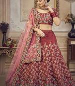 Floral Embroidered Thread Work Unstitched Blouse And Lehenga With Dupatta