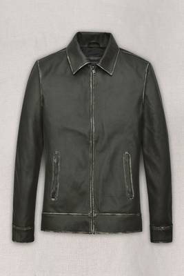 men's green lambskin leather biker jacket classic zip up style 1