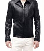 100% genuine pure soft leather  black pure lambskin men's leather jacket  collar zip style