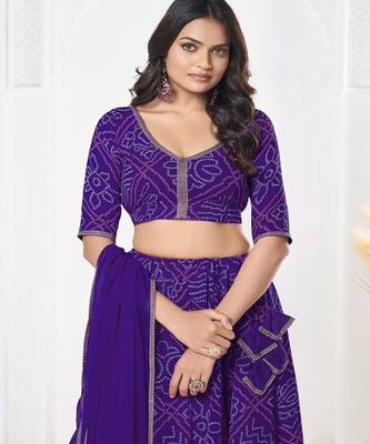Printed Semi Stitched Lehenga & Unstitched Blouse With Dupatta 2