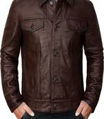 Genuine pure soft leather brown pattern pure lambskin men's leather jacket  button style