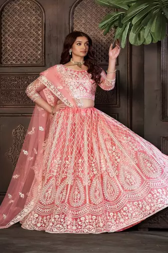 Embroidered Thread Work Semi Stitched Lehenga & Unstitched Blouse With Dupatta