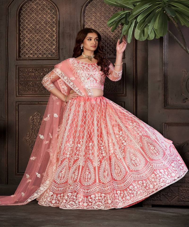 Embroidered Thread Work Semi Stitched Lehenga & Unstitched Blouse With Dupatta