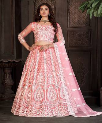 Embroidered Thread Work Semi Stitched Lehenga & Unstitched Blouse With Dupatta 2
