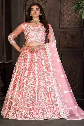 Embroidered Thread Work Semi Stitched Lehenga & Unstitched Blouse With Dupatta