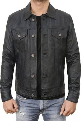 men's black lambskin leather biker jacket classic zip up style sophisticated 1