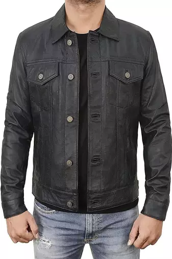 Genuine soft leather pure lambskin men's leather jacket  black motor jacket